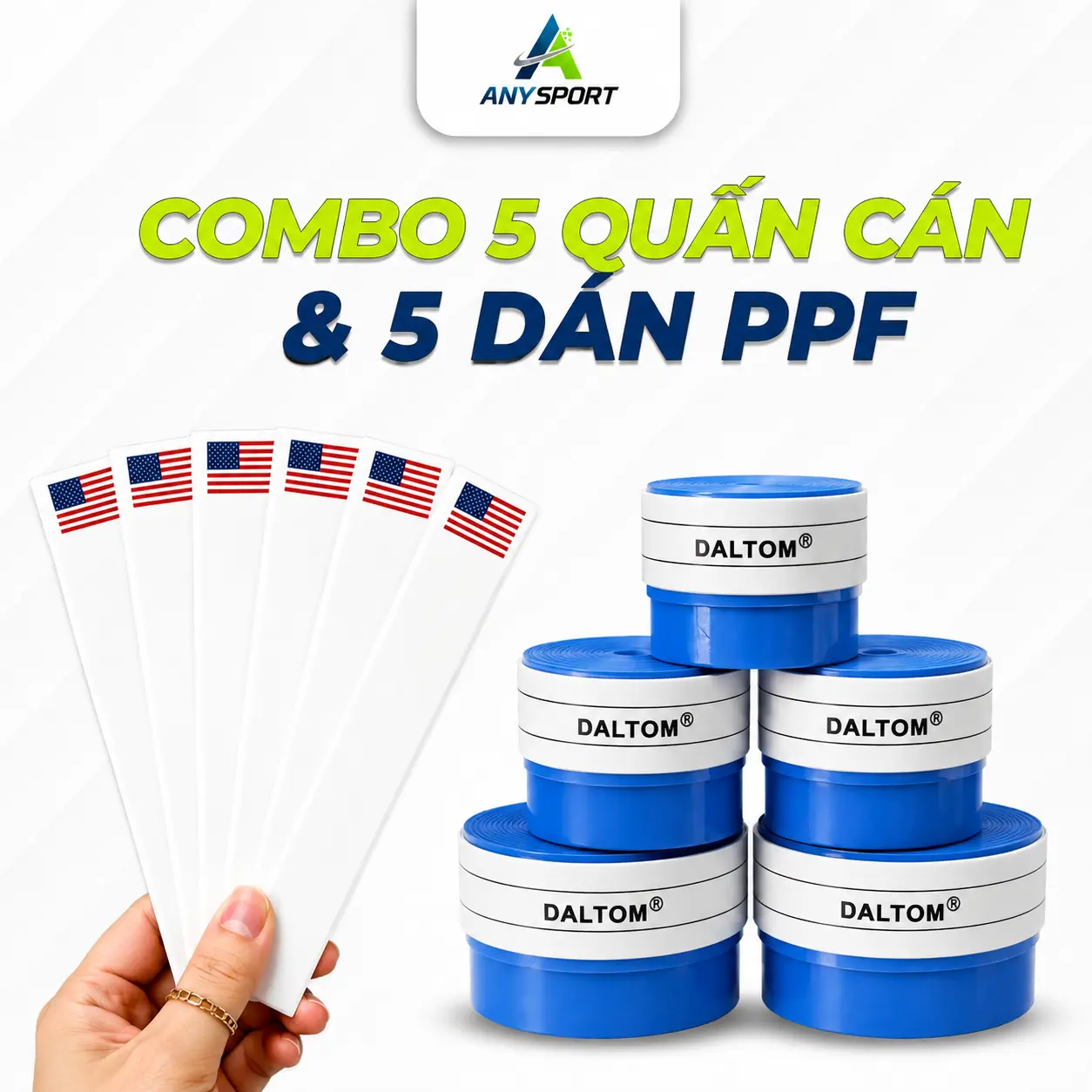 5 CUỘN QUẤN CÁN XANH DƯƠNG ĐẬM + 5 MIẾNG PPF