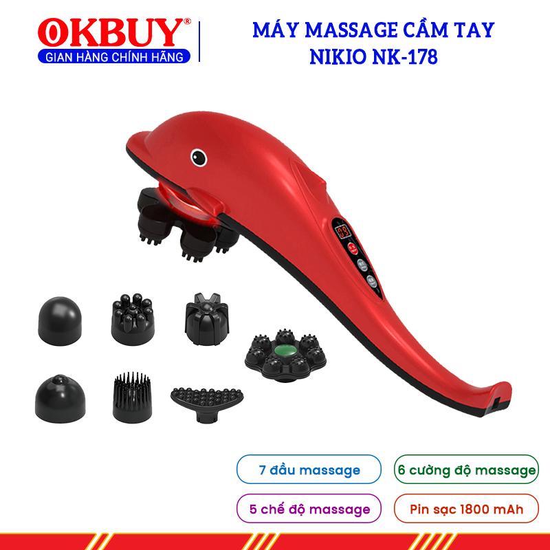 Máy massage cá heo, máy massage cầm tay Nikio NK-178 – Dòng pin sạc, có 7 đầu massage, 5 kiểu rung và 6 tốc độ rung tùy chọn theo nhu cầu