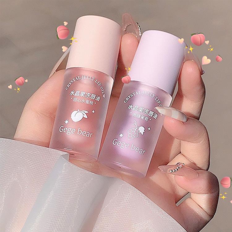 Product Introduction of Crystal Jelly Lip Oil Hydrating Plumping Lip Gloss Coat For Cute Makeup Lipsticks Tinted Clear Serum Fruit Lip Balm Cosmetics Peach Brush 88
