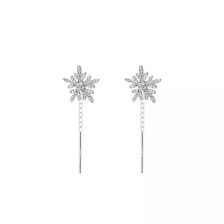 Snowflake Dangle Earrings, Long Drop-shaped Snowflake Earrings