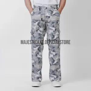 MAJESTIC AXE - Celana Cargo Loreng Tebal Saku Banyak Camo Reguler Fit Putih Abu Blue Grey White Camo Vintage