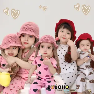 BOBOHO – Baju Tidur Anak / Setelan Piyama Lokal Musim Panas Anak Perempuan / Set Celana Pendek dan Lengan Pendek / Baju santai Anak Fashion