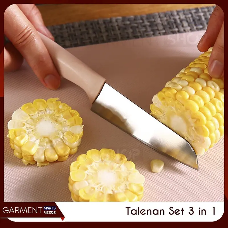 Pisau Set Talenan 3 in 1 Pengupas Kulit Buah Sayur Serbaguna Stainless Kitchenware 5
