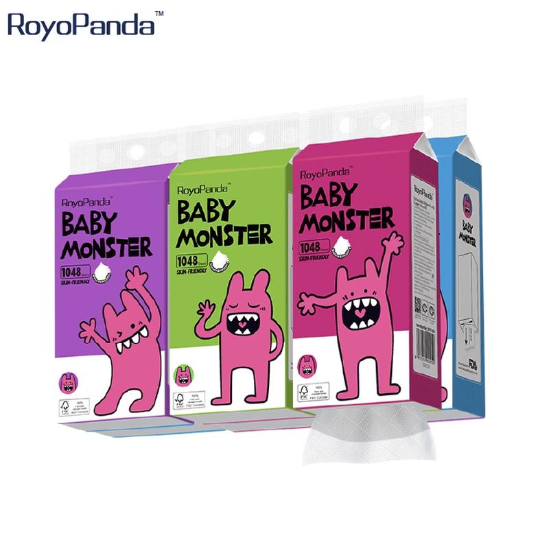 【6/4 gói Giấy vệ sinh treo tường đa năng Royo Panda, đi kèm với 2 móc, giấy dày nhiều lớp, an toàn và mềm mại, được sử dụng để vệ sinh nhà vệ sinh, được bán với giá đỡ miễn phí, khăn giấy rút treo tường, royotissue