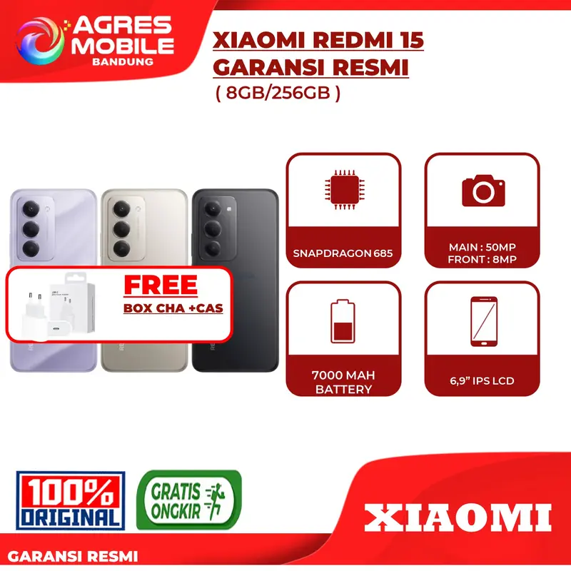 [ TIKTOK ] [ AGRES X ANDRIYADISHOW ] XIAOMI REDMI 15 ( 8GB/256GB ) GARANSI RESMI | CHIPSET SNAPDRAGON 685 | IPS LCD 6.9 INCH REFRESH RATE 144HZ | DUAL KAMERA 50MP |  7000 MAH BATTERY + PENGISIAN DAYA CEPAT 33W