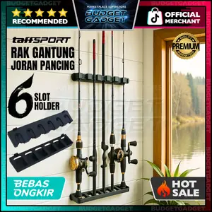 TaffSPORT Rak Pancingan Holder Gantungan Joran Pancing Organizer Dinding Gantung Wall Mount 6 Slot Dudukan Anti Lecet & Busa Tebal Gratis Baut dan Fischer untuk Hobby Mancing - R5