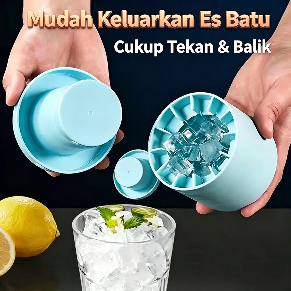 Cetakan Pembuat Es Batu Bentuk Silinder Bahan Silikon Dengan Tutup Portabel Ice Bucket Cup