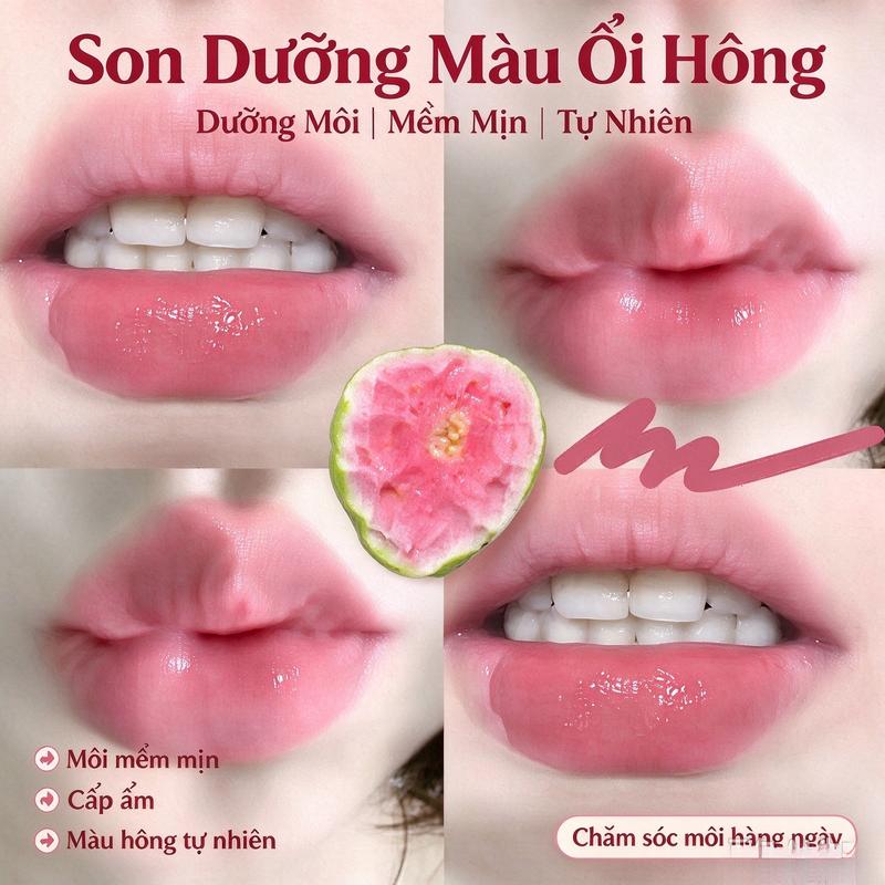 Son bóng môi trong suốt hiệu ứng căng mọng, lên màu tự nhiên như màu môi thật, dưỡng ẩm mềm môi, không khô môi, bám màu lâu, tạo lớp bóng mượt căng tràn sức sống, nhiều tone màu hồng tự nhiên, phù hợp trang điểm hàng ngày, đi học đi làm