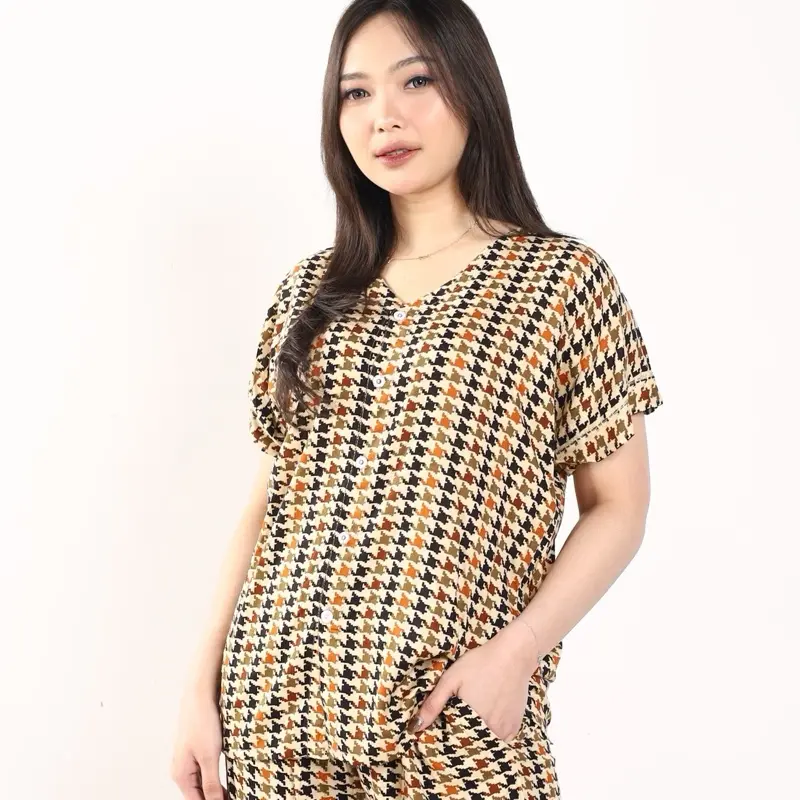 [DasterHitsMalang] One Set V Neck Celana Panjang/ Setelan Wanita / Piyama Wanita / One Set Rayon Premium Baju Busui Motif Pendek Tidur Katun Dewasa 6