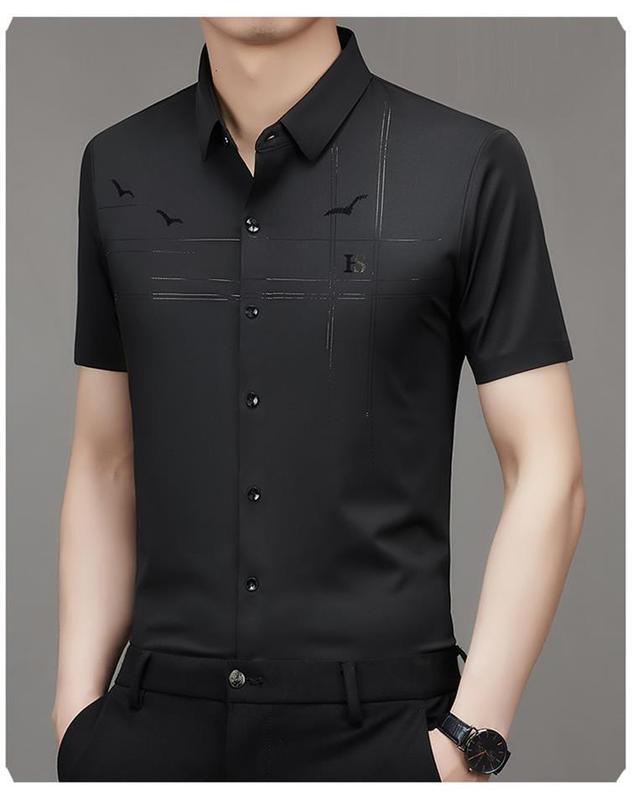Kemeja Pria Premium: H2 Casual Formal Kerah Hitam Pria Atasan Jeans 4
