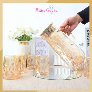 SET Teko dan 6pcs Gelas Kaca Gold Esthetic