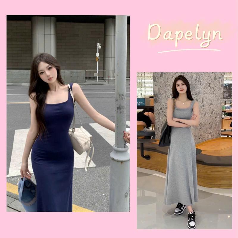 Váy 2 Dây Nữ Cúp Ngực Có Mút Ngực Cổ Vuông Dáng Dài, Đầm BODY HAI DÂY  KIỂU NỮ TÍNH (Có Bigsize)