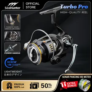 [OFFICIAL] SeaHunter TURBO PRO Reel Pancing Power Handle Spinning Reel, One-Way Gulungan Reel Pancing, 15KG Max Drag, Saltwater, CNC Aluminum Spool, 5+1BB Ball Bearings, 5:2:1 4:9:1 Gear Ratio #Metal