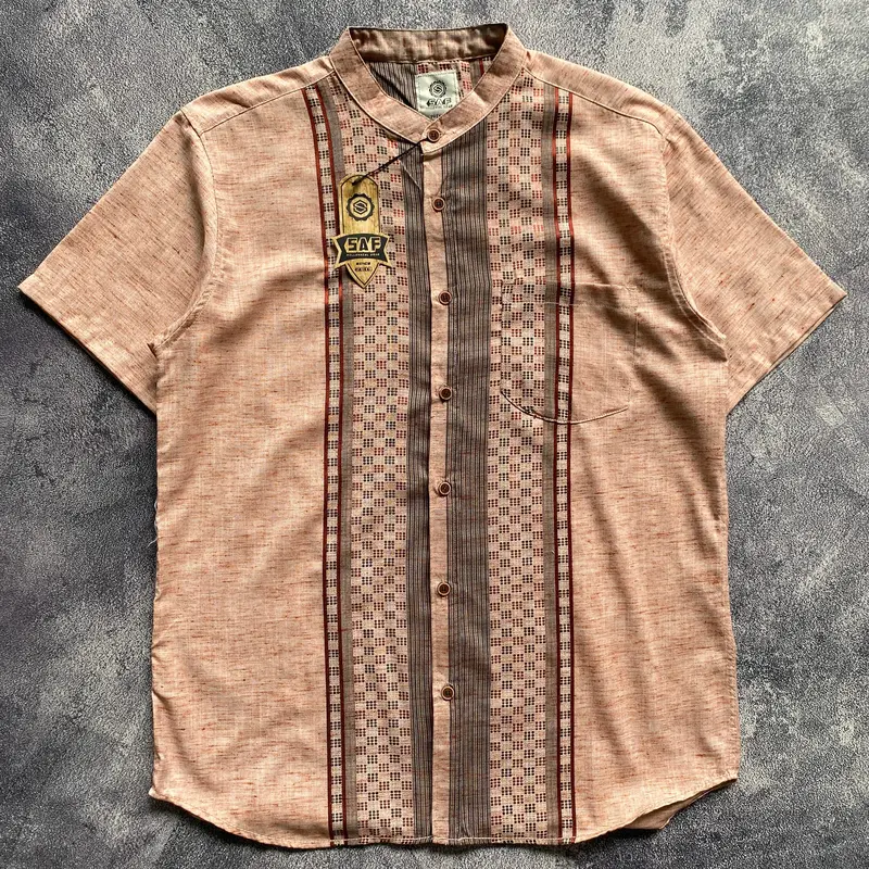 M471CK X SAF Kemko Motif Katun Madinah Tangan Pendek Baju Kerah Shanghai Pria Nyaman Muslim Koko Dewasa 4