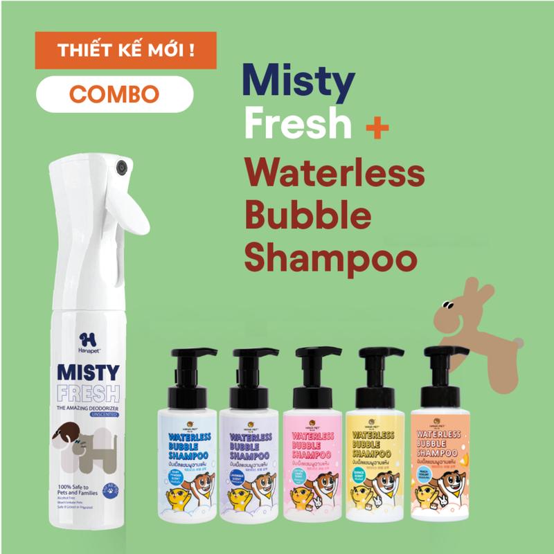  Combo sữa tắm khô chó mèo 320ml và xịt khử mùi khử khuẩn Misty Fresh 300ml - Hana Pet Việt Nam 