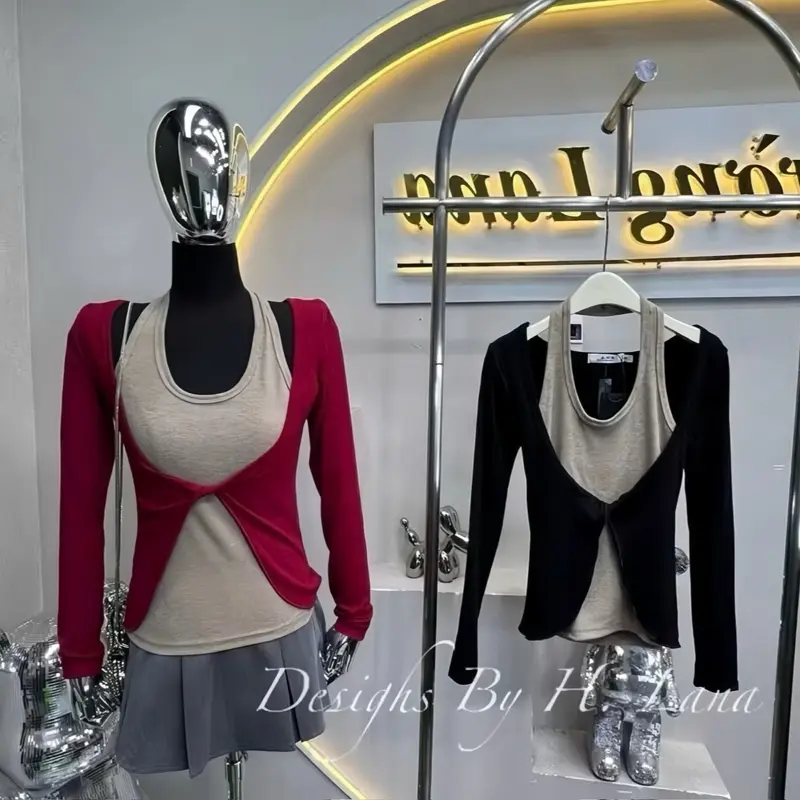 Áo Tay Dài Cổ Chữ U Xoắn Bụng 1