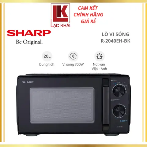 Lò vi sóng cơ Sharp 20L R-2040EH-BK, công suất 700W - Hàng chính hãng
