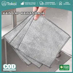 Tokoi Kain Lap Kawat Baja Halus untuk Membersih Panci & Piring Cuci Piring Kawatt PFOA Free Original 20*20