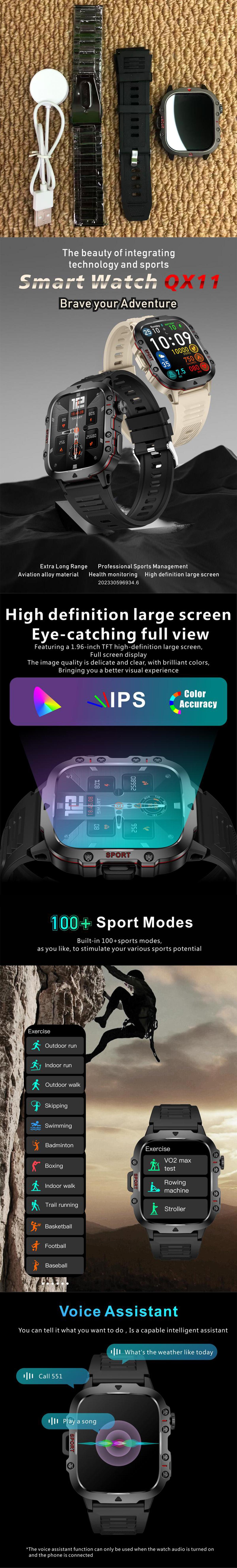 Jam Tangan Pintar Baru 1.96 " Screen LayarHD Panggilan Bluetooth Asisten Suara OlahragaKebugaran Gelang Pria untuk AndroidlOS Smart Watch