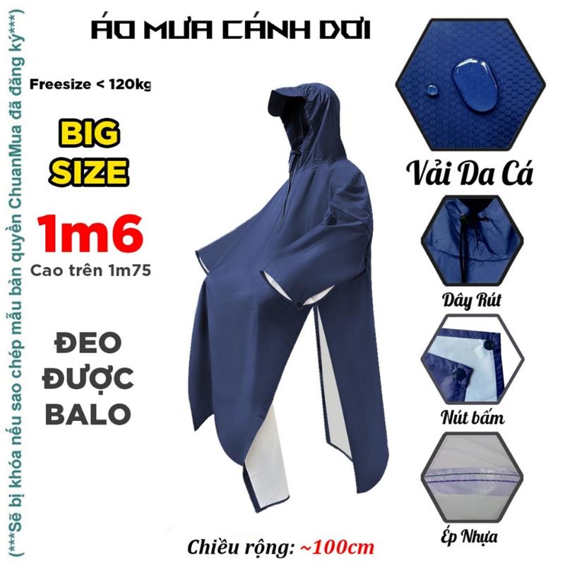 Áo Mưa Cánh Dơi Chống Thấm Size 1M6 1M4 1M2 Áo Mưa Xẻ Tà Có Mũ Dây Rút Nút Bấm (Hàng Xưởng Việt Nam)