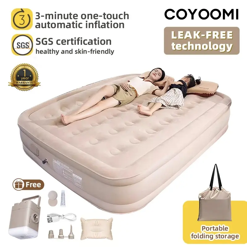 COYOOMI Air Bed Double or Single Inflatable Bed Queen or King Family Size For Camping With Pum