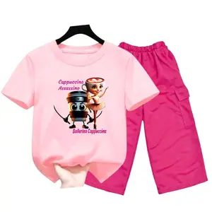 Baju BALLERINA CAPPUCINO ASSASSINO Setelan Anak Perempuan Usia 5-12 Tahun Kaos dan Celana Cargo Fanta Fashion