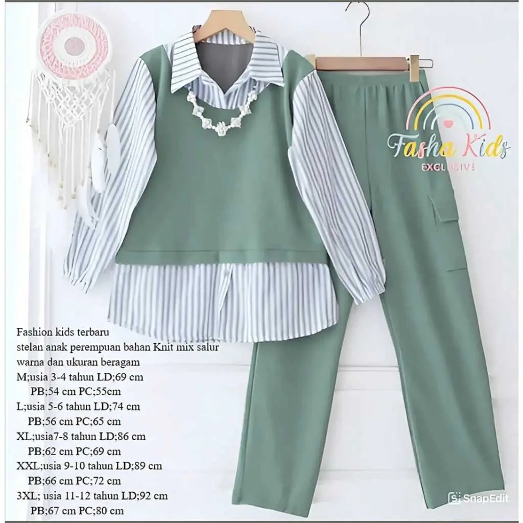Set Celana Cargo Anak Terbaru Manda dengan Bahan Knit Mix Salur Premium