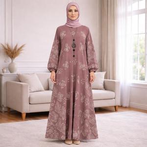 Gaun Maxi Muslimah Lengan Rama-Rama Gaya Baru 2026, Rekaan Cetakan Bunga 3D, Pakaian Elegan dan Sederhana untuk Majlis & Santai (Selendang Tidak Termasuk)