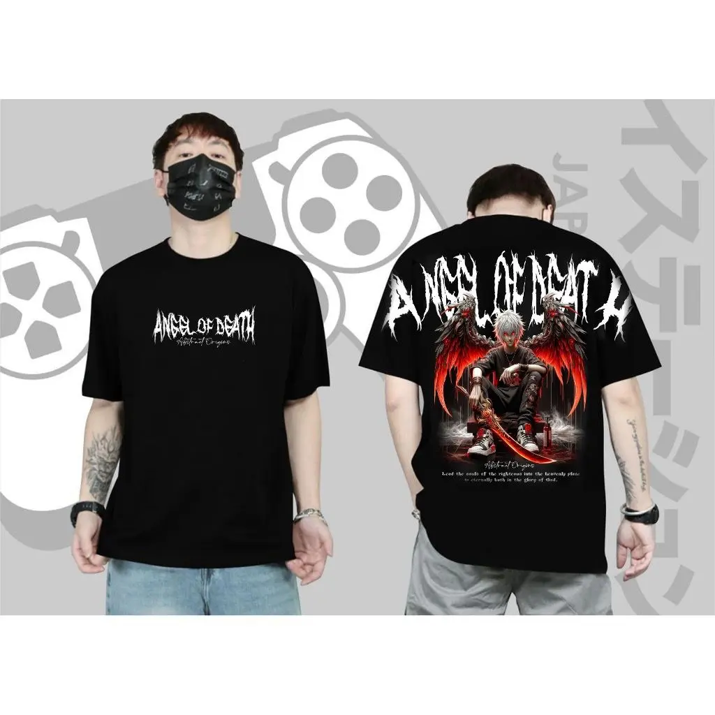 BAJU KAOS TSHIRT TERBARU MOTIF ANGEL TULISAN LENGAN KEKINIAN KEREN BAHAN COMBED 30S HITAM DAN PUTIH PRIA DAN WANITA JAHITAN RAPIH JELAS Katun Panjang Distro Atasan