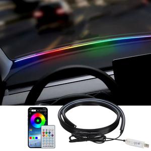 汎用車用防音ライトストリップ、ダッシュボードLED雰囲気ライトストリップ、車内雰囲気ライト、59インチ隠しタイプ、RGB音楽同期ライト、車用センターコンソール装飾ライト