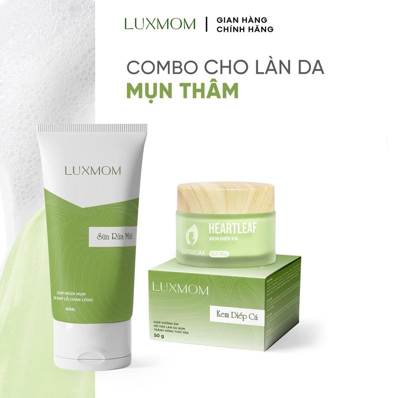 Bộ Đôi Kem Diếp Cá Và Sữa Rửa Mặt Luxmom 80ml - Hỗ Trợ Giảm Mụn Giảm Thâm Sạm Giúp Làm Đều Màu Da