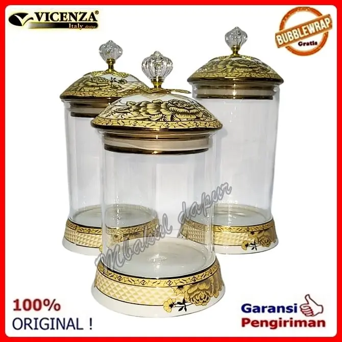 Toples Kue Toples Kaca  Motif Set Toples Lebaran  Vicenza Isi 3 Pc 301