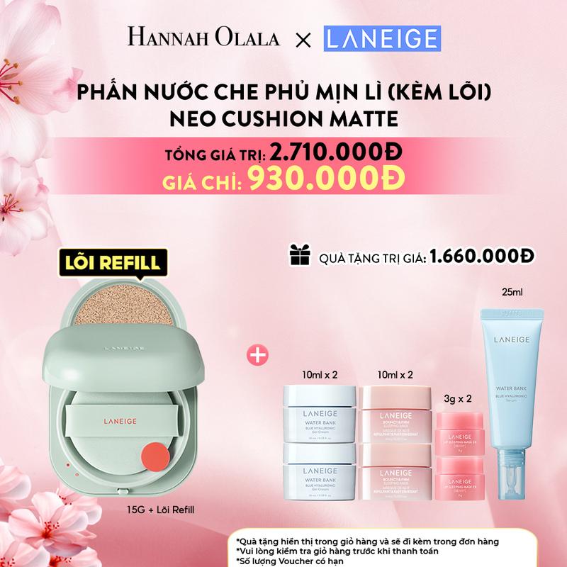  LANEIGE x HANNAH OLALA - Phấn nước trang điểm siêu nhẹ che khuyết điểm mịn lì LANEIGE NEO Cushion Matte 15gx2 Kèm lõi thay thế Cosmetic Mỹ Phẩm Women 