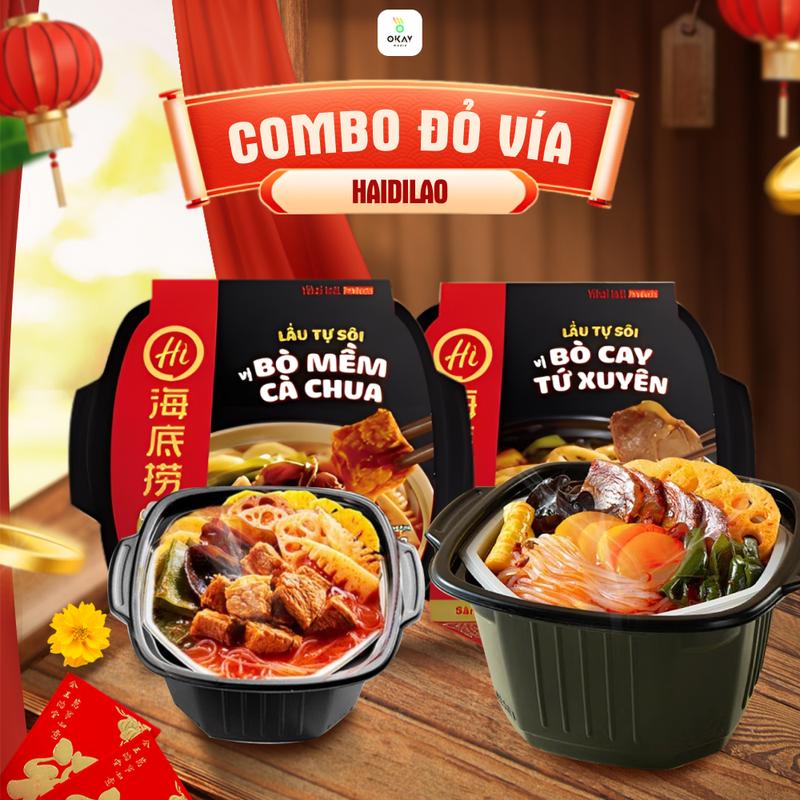 COMBO ĐỎ VÍA 2026 - Combo 2 & 4 Lẩu Tự Sôi Haidilao Mix Vị Bò Cay Tứ Xuyên và Bò Mềm Cà Chua