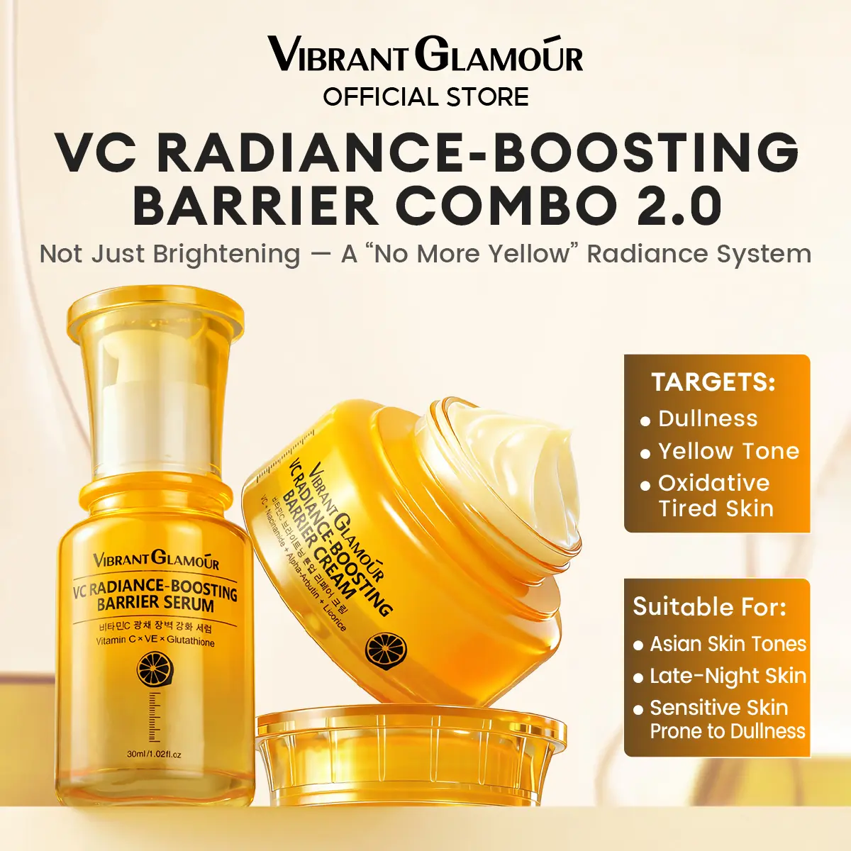 VIBRANT GLAMOUR Vitamin C Radiance-Boosting Duo | Serum + Cream 4D  Brightening & Yellow-Tone Reduction | Anti-Oxidation + Anti-Glycation +  Barrier Repair - TikTok Shop Philippines