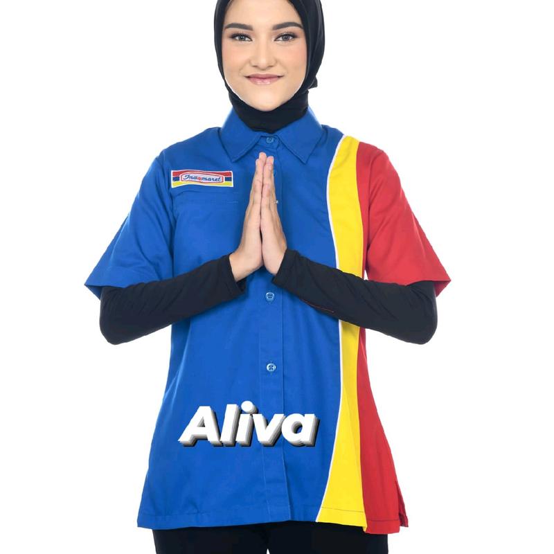 Kemeja Seragam Kerja Pria Wanita Baju Karyawan Indomaret Bordir Katun Pendek 2