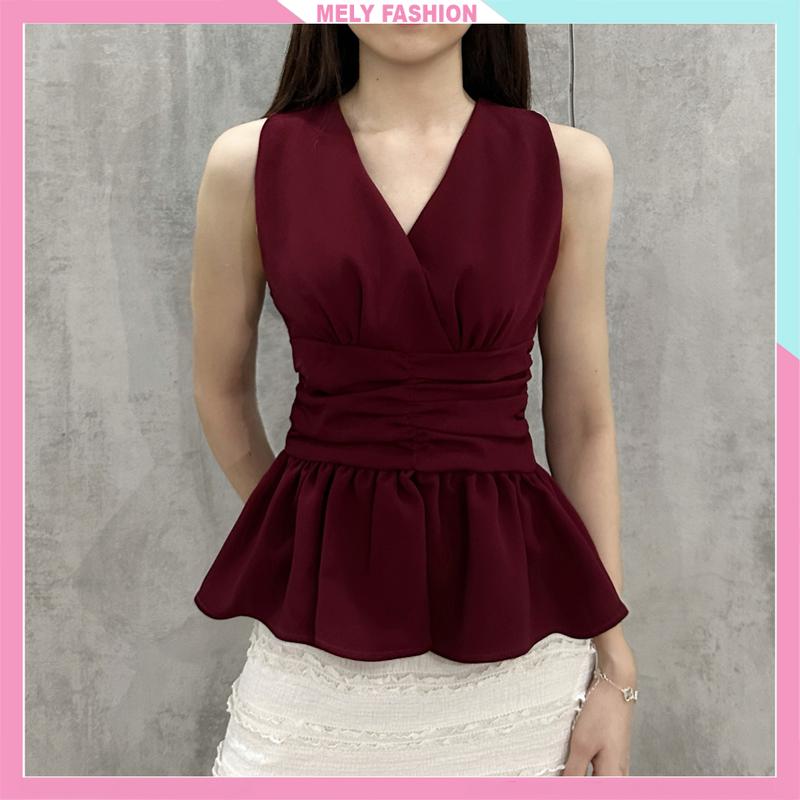  Áo Gile sát nách Peplum nữ Mely Fashion kiểu cổ V nhún eo giấu bụng 2 lớp khóa sau phong cách Hàn Quốc thanh lịch ASM46-02 