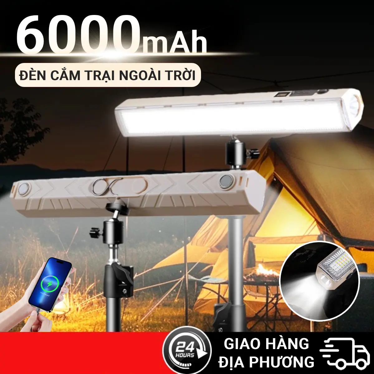 Giao Hàng Địa Phương) Đèn lều cắm trại đa năng đèn pin siêu sáng, Đèn tuýp led Type-C đang hoạt động ánh sáng khẩn Pin dự phòng flashlight đèn pin chế độ multifunctional flashlight đèn sạc cúp điện cầm tay đèn tích điện