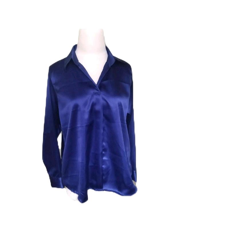 Satin Blouse V-neck  Top Baju Atasan  Wanita Formal Satin Top Kantor Blouse Kerah  Kemeja  Kerja Wanita Tangan Panjang Mewah Nyaman Kancing 5