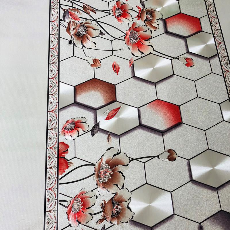 Product Introduction of Taplak meja gaya kontemporer kualitas tinggi hot stamping waterproof pvc taplak meja 3d heksagonal dan pola bunga 5
