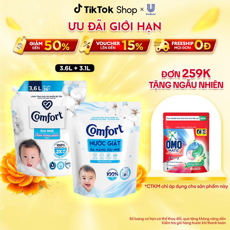 Combo Nước giặt Comfort đa năng dịu nhẹ và Nước xả vải Comfort Dịu nhẹ 3.1kg+3.6L [1]