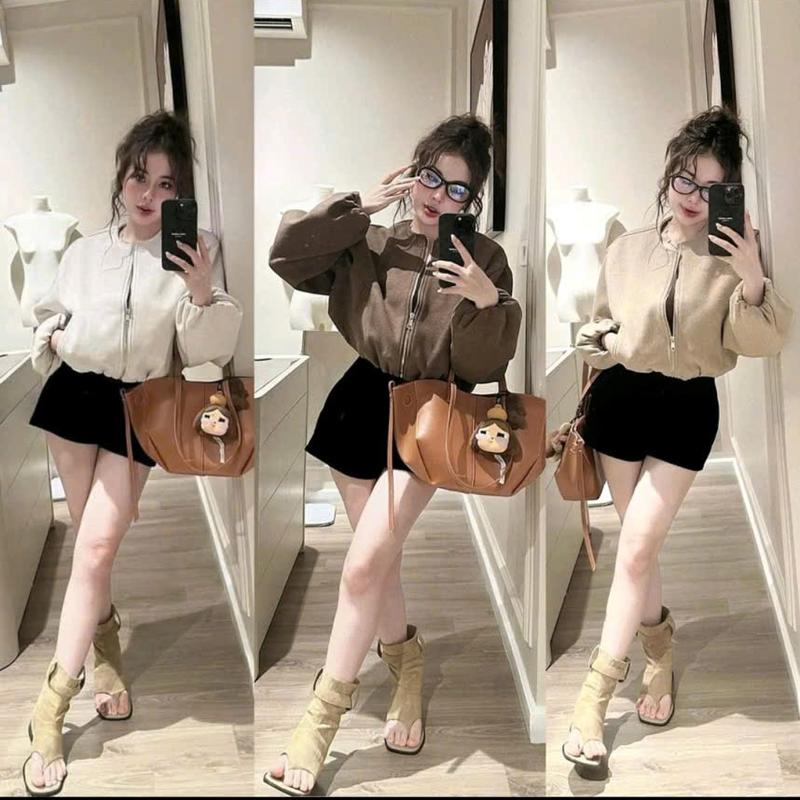 Áo Khoác Dạ Nữ Bomber Nữ Dài Tay Bo Gấu Khóa Kéo Dáng Bồng Phong Cách Thiết Kế Thời Trang Hàn Quốc Form Rộng Áo Dạ Nữ ULzzang