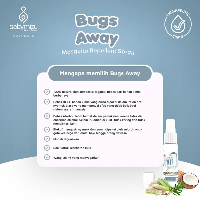 BABYMIZU Bugs Away - Spray Anti Nyamuk Bayi Natural No Alcohol No DEET - Anti Serangga & Deep Sleep Traveling Bayi (30 ml) 2