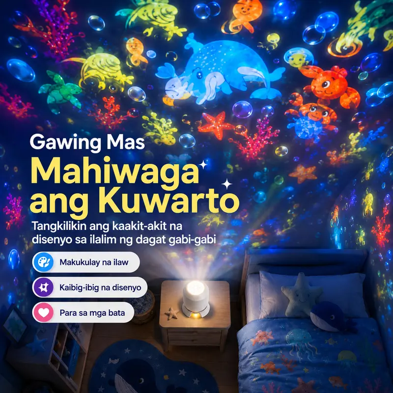 Ocean World Ambient Projection Lamp, LED Rotating Projector Light, Children’s Gift, Creative Night Light, Bedroom Projector, Night Light