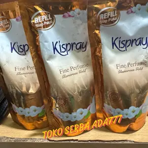 KISPRAY Pouch Glamorous GOLD 280ml - Pelicin & Pewangi Pakaian dengan Fine Perfume Tahan Hingga 7 Hari Anti Kuman