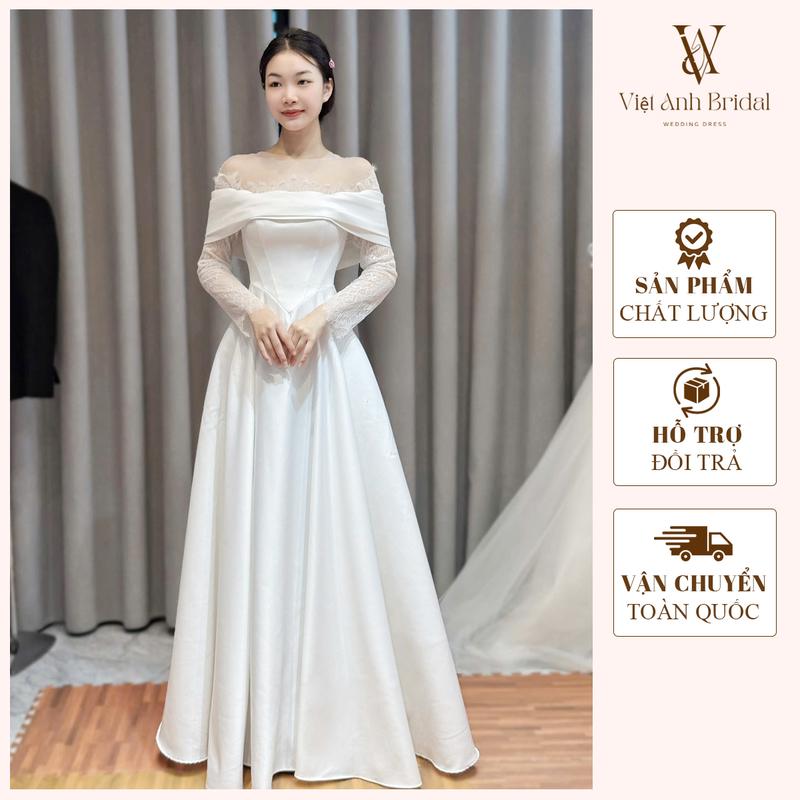 Váy Cưới Tay Dài Đi Bàn Nhẹ Nhàng Thanh Lịch – Form Chuẩn Dáng Thiết Kế Tôn Dáng