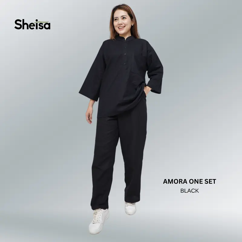 SHEISA Setelan Wanita Celana Panjang | Setelan Harian Santai Formal Casual Sport | AMORA ONESET | Bahan Linen Rami Lembut Dingin Tidak Gerah Untuk BB Reguler Sampai Jumbo dan Banyak Pilihan Warna 1
