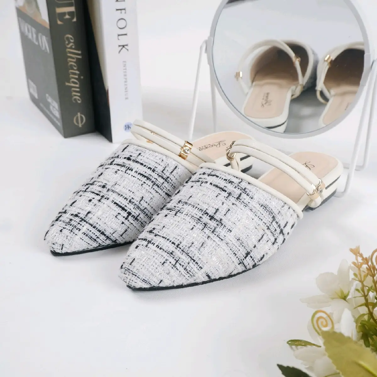 Leonorawinkel-SANDAL WANITA MULES CANVAS 3CM FLAVIA SERIES
