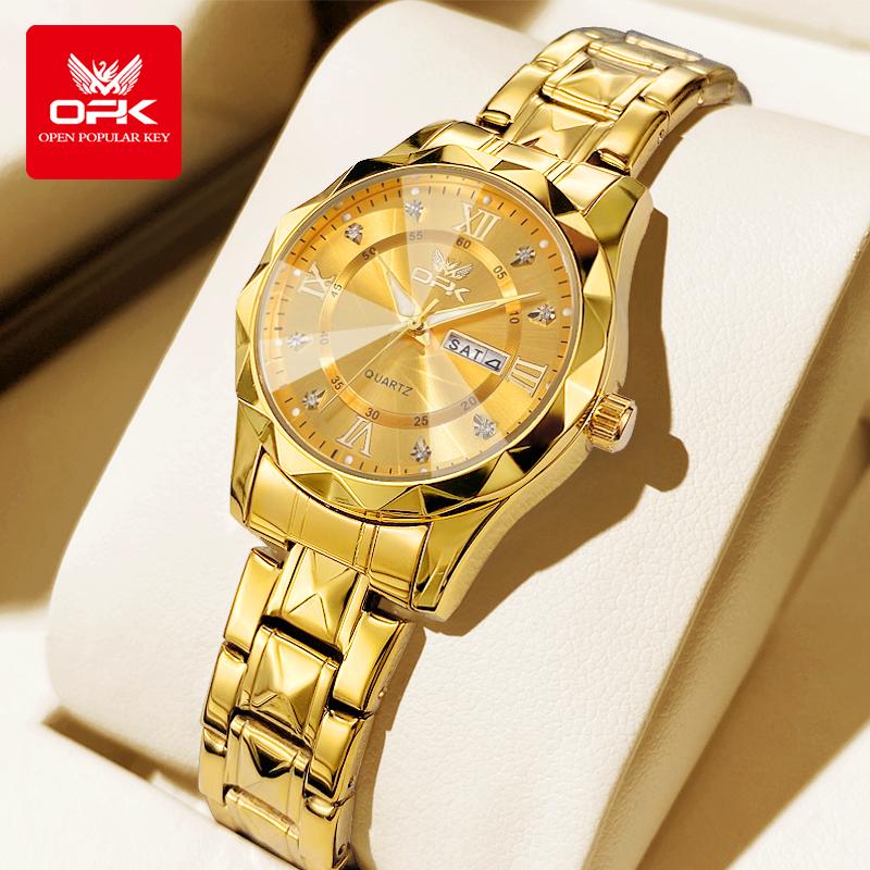 OPK Đồng Hồ Nữ Chính Hãng Không Thấm Nước Chống Trầy Xước Đẹp Và Thời Trang Mặt Số Vàng Đen Và Bạc Chức Năng Ánh Sáng Ban Đêm Hình Tròn Bảo Hành 1 Năm Có Dụng Cụ Điều Chỉnh Hộp Quà Tùy Chọn Đầy Đủ Đeo Tay Kim Tuyến L6023
