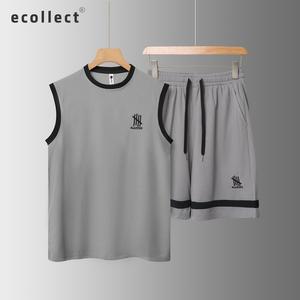 Bộ ba lỗ thể thao nam ECOLLECT SS50, áo tank top nam vải Waffle 260gsm mềm mại thoáng khí, họa tiết thêu nổi phong cách